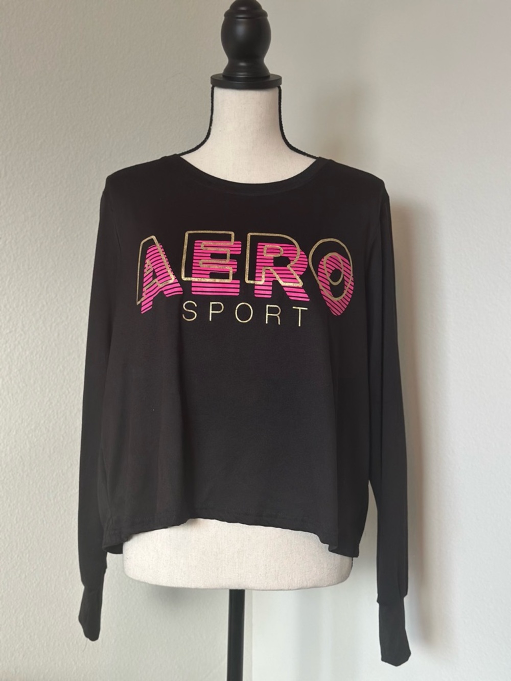 Aeropostale Sport Black Top with Striped Interior Detail